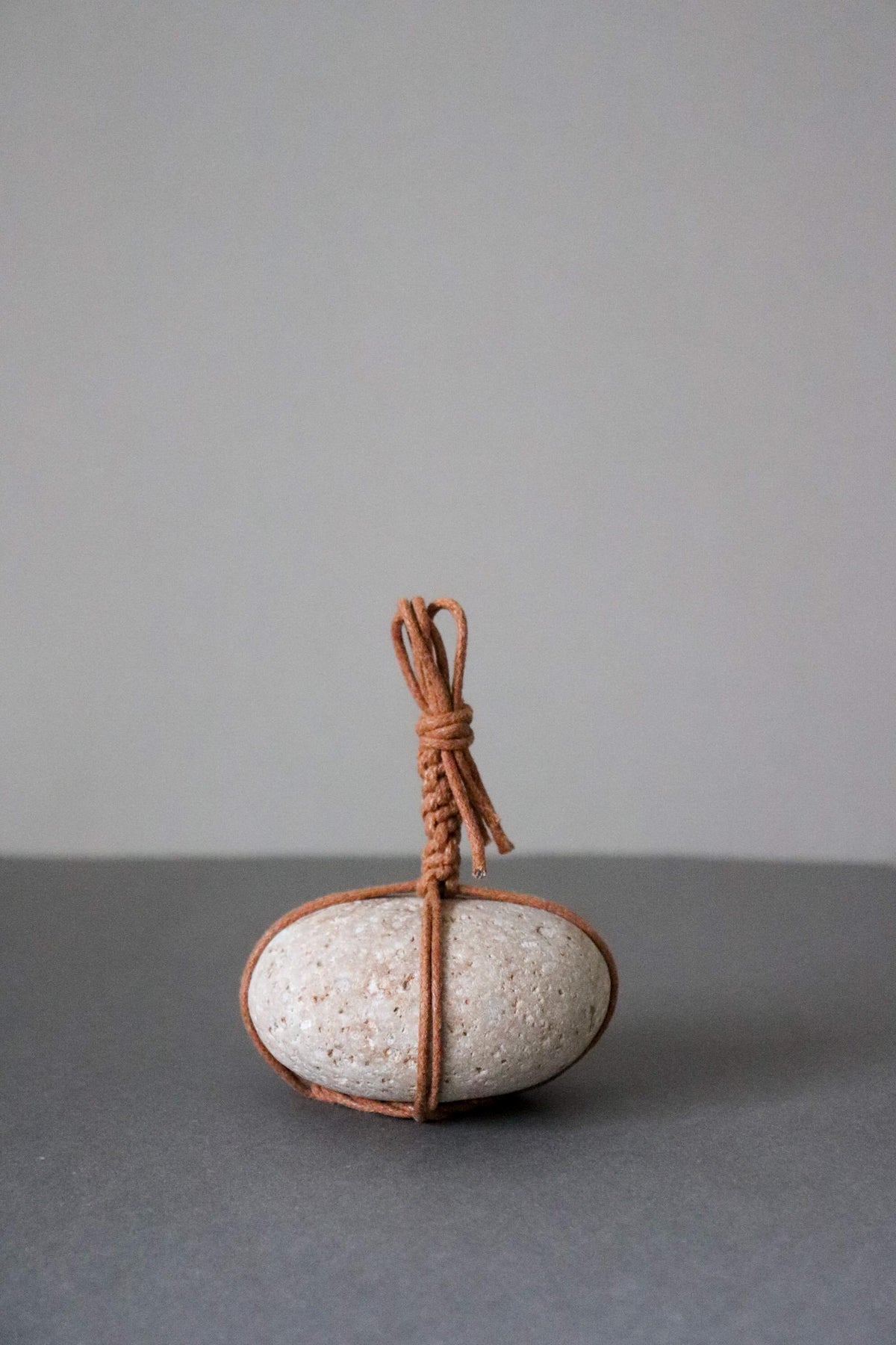 Japanese Sekimori-ishi Barrier Stone, Niigata Yakuseki Stone with Cotton Cord, Wabi Sabi Garden Object