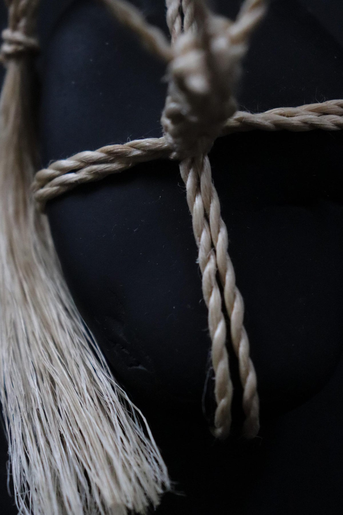 Japanese Sekimori-ishi Barrier Stone, Polished Nachiguro Stone with Hand-Braided Seima Hemp, Wabi Sabi Object