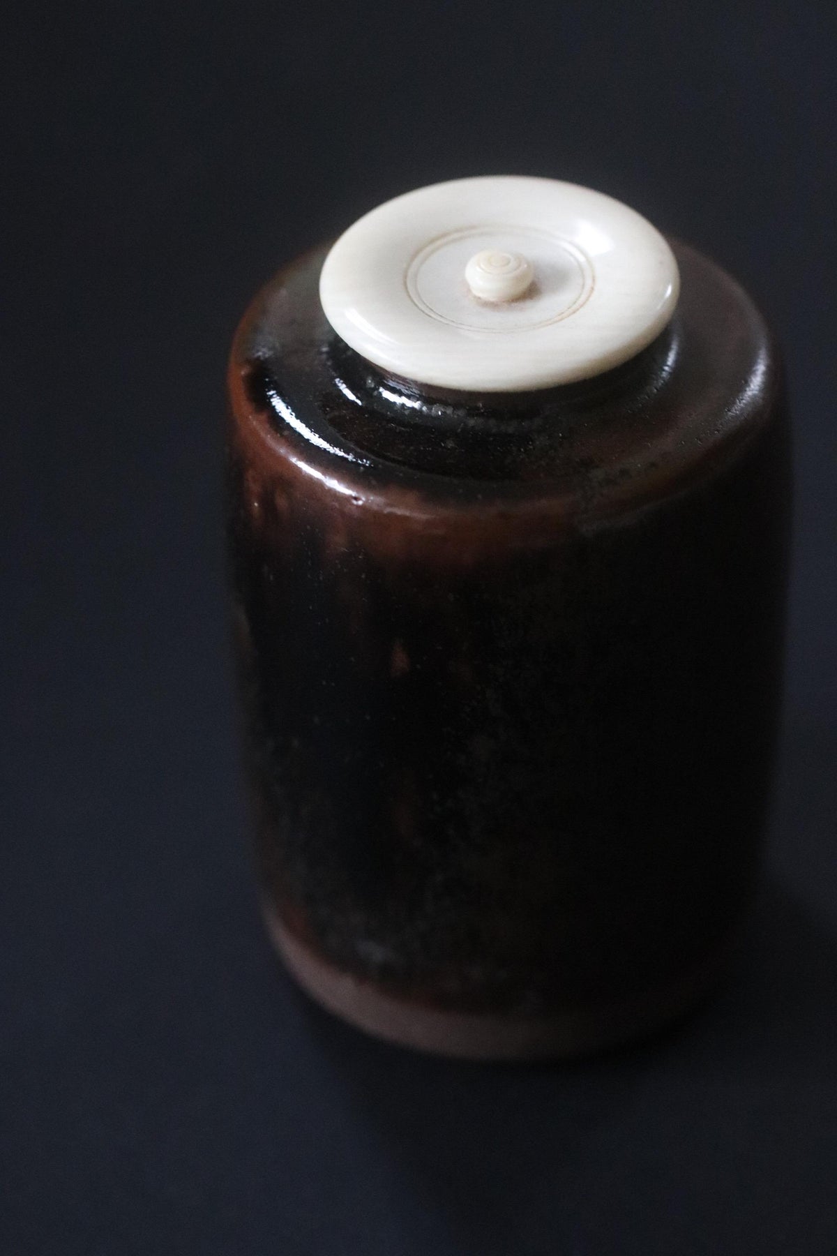 Vintage Ichino Shinsui Japanese Chaire Tea Caddy, Signed Ceramic with Shifuku Pouch, Tea Ceremony Utensil