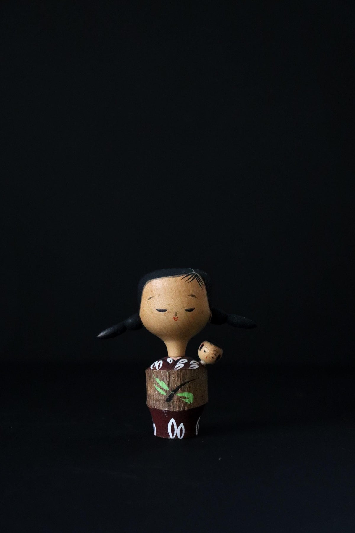 Vintage Sosaku Kokeshi by Yajima Suihou, Signed Mother & Child Japanese Wood Doll, 8.5cm