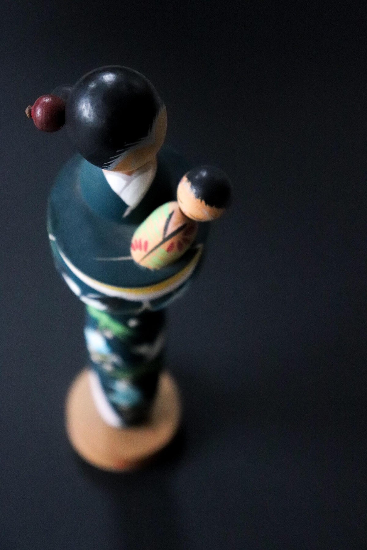 Vintage Dazaifu Japanese Mother & Child Kokeshi Doll, Crane Motif Wooden Folk Art, 24cm