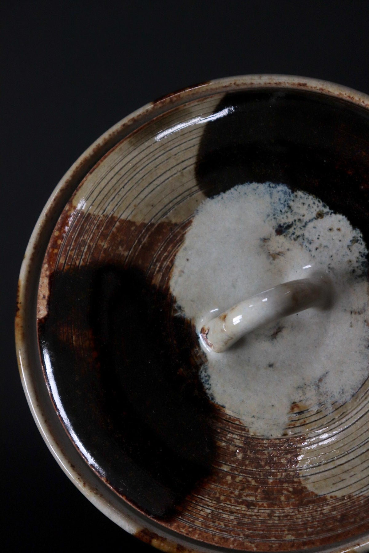 Vintage Japanese Akogi Ware Mizusashi, Tea Ceremony Water Jar, Expressive Drip Glaze Ceramic Vessel