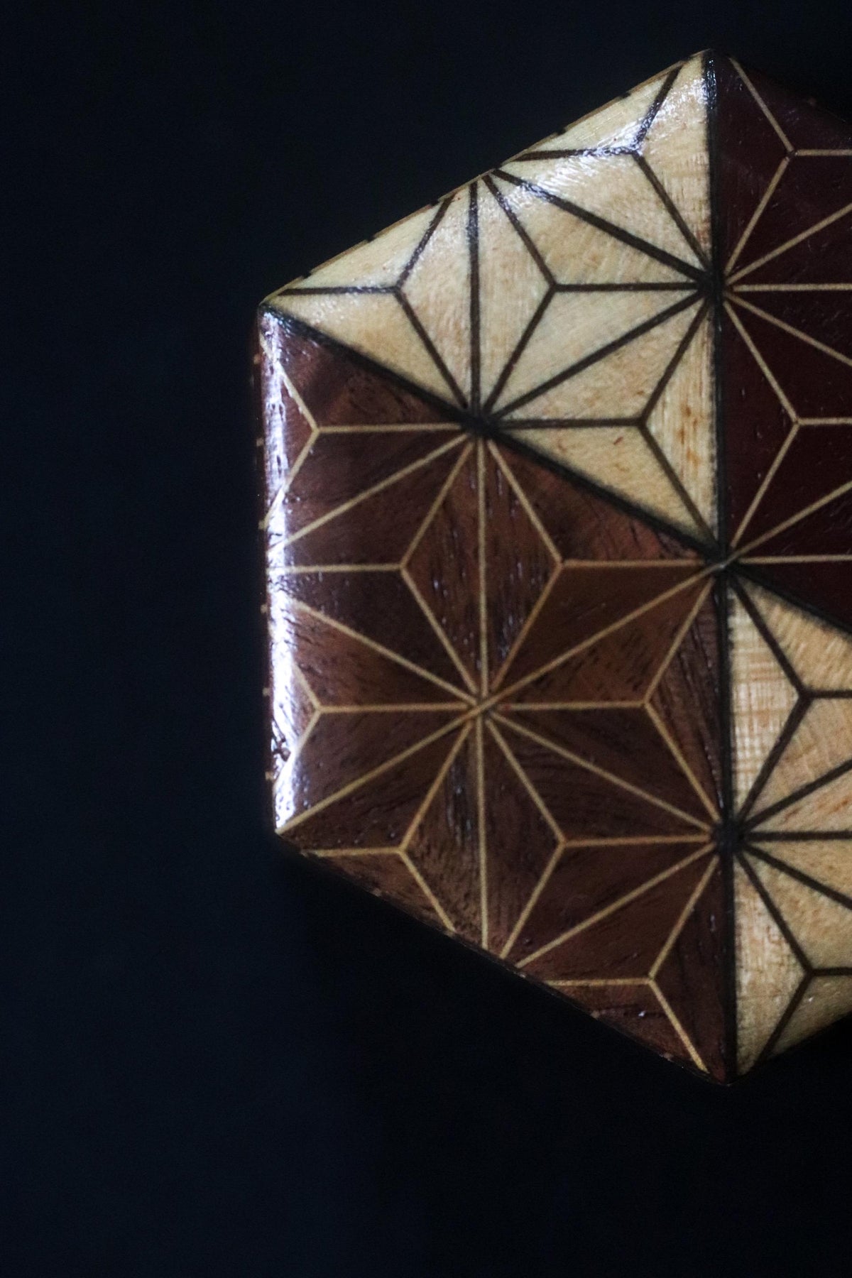 Vintage Hakone Yosegi Zaiku Kogo, Geometric Marquetry Wood Incense Container, Japanese Tea Ceremony Box