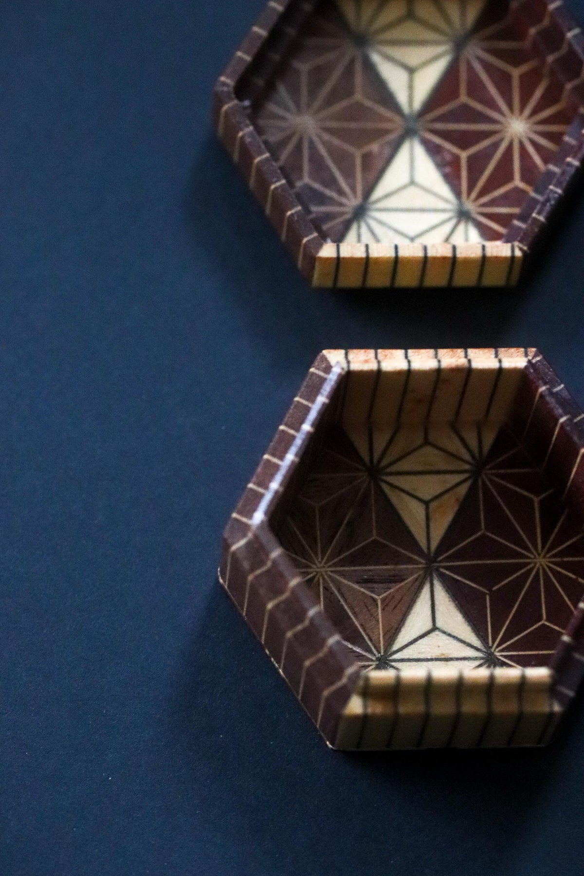 Vintage Hakone Yosegi Zaiku Kogo, Geometric Marquetry Wood Incense Container, Japanese Tea Ceremony Box