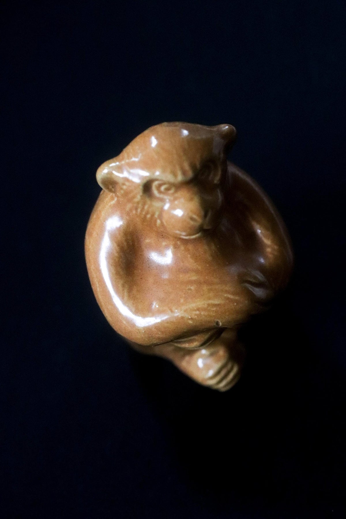 Vintage Japanese Monkey Kogo Incense Container, Ceramic Monkey Sculpture, Signed Japanese Pottery, Tea Ceremony Object