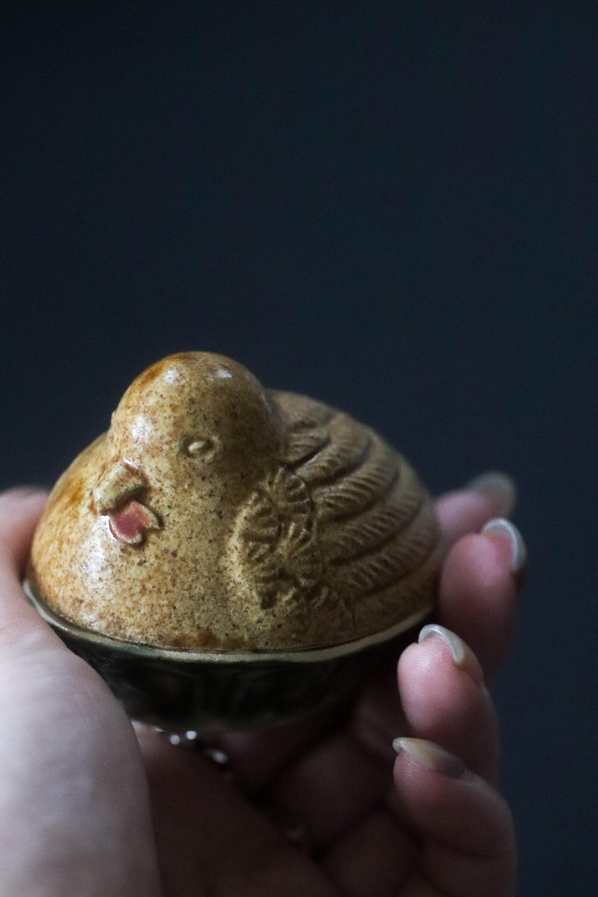 Vintage Japanese Duck Kogo Incense Container, Cherry Blossom Ceramic Sculpture, Signed Hokyu, Tea Ceremony Object, Original Box