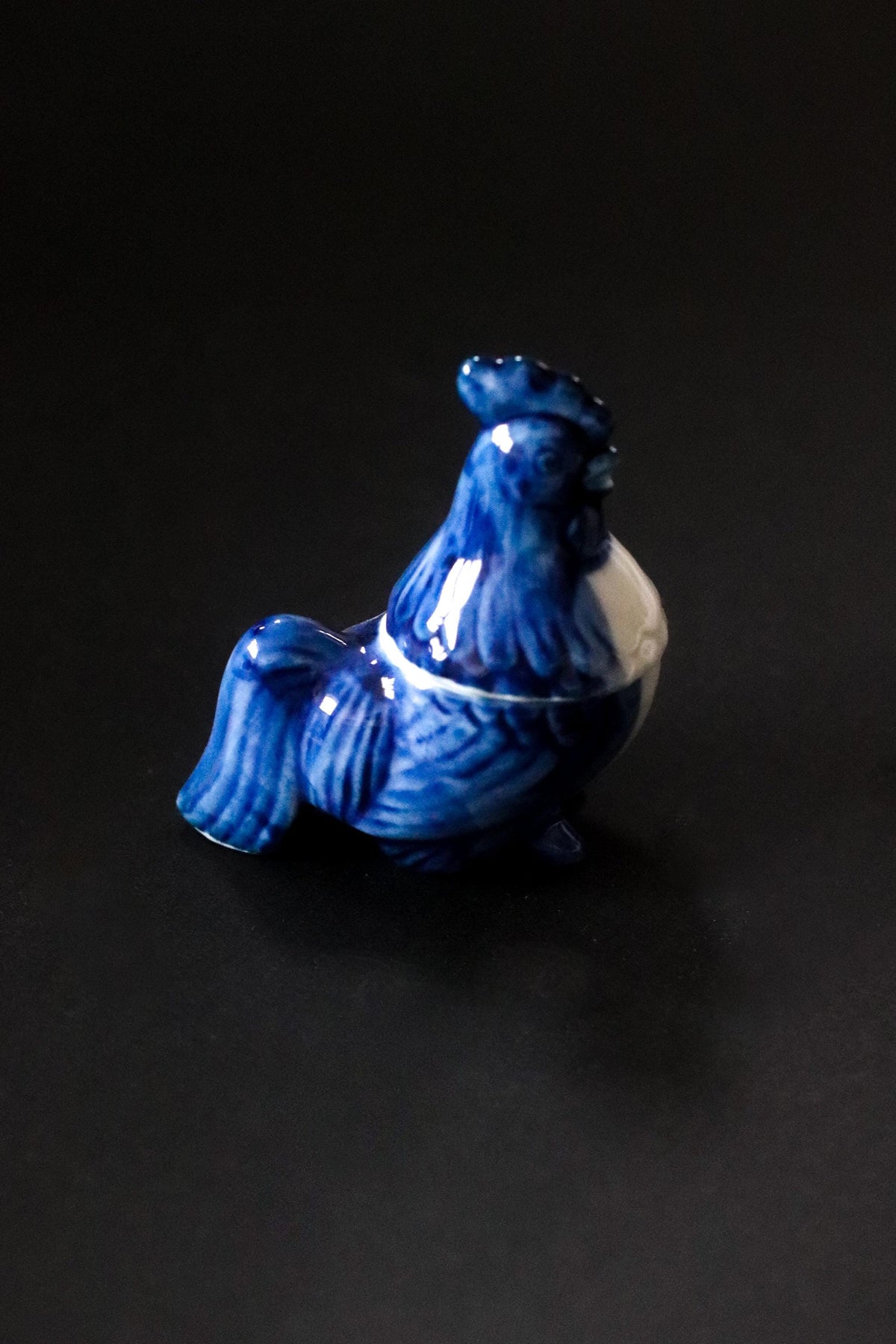 Vintage Japanese Rooster Kogo Incense Container, Blue and White Sometsuke Ceramic, Zodiac Bird Sculpture, Tea Ceremony Object, Original Box