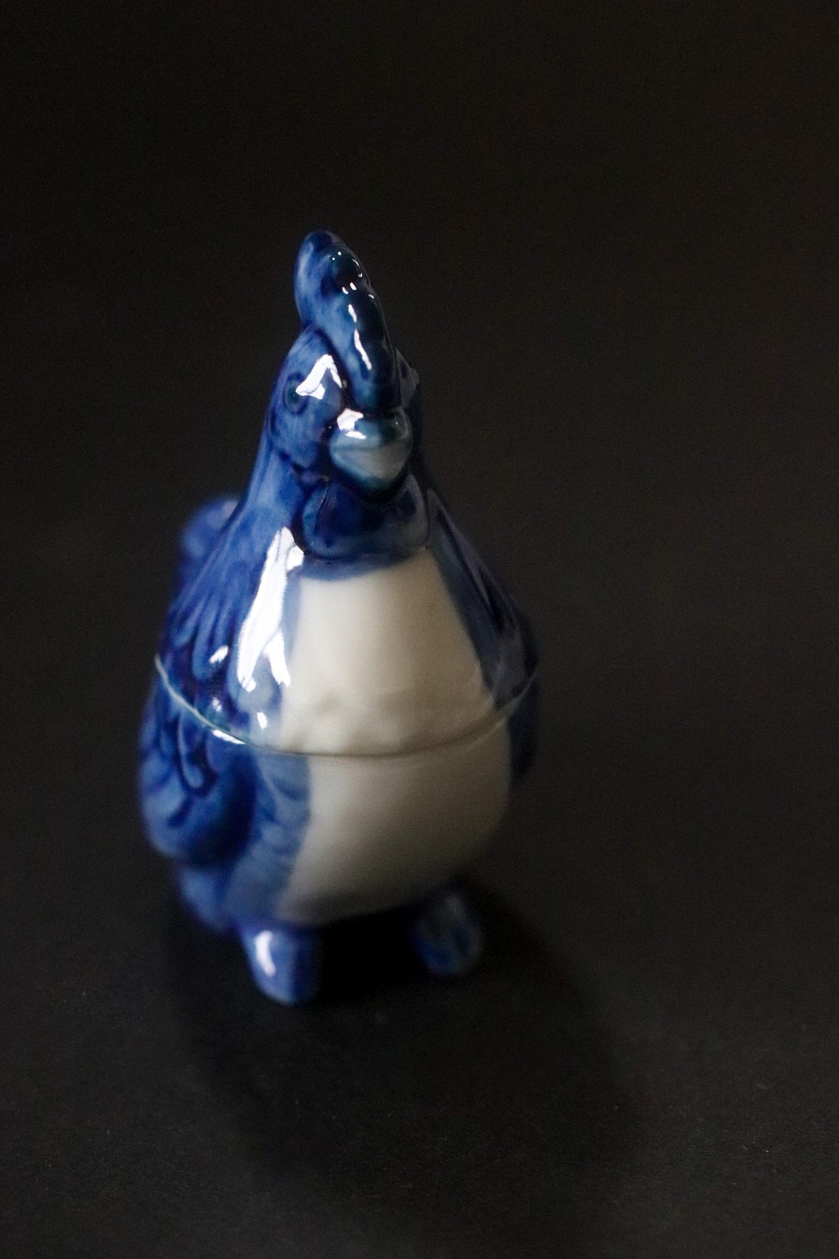 Vintage Japanese Rooster Kogo Incense Container, Blue and White Sometsuke Ceramic, Zodiac Bird Sculpture, Tea Ceremony Object, Original Box