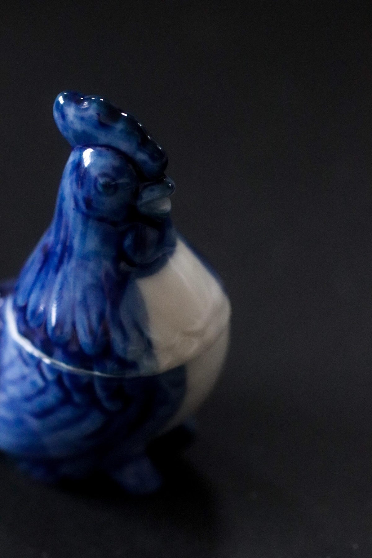 Vintage Japanese Rooster Kogo Incense Container, Blue and White Sometsuke Ceramic, Zodiac Bird Sculpture, Tea Ceremony Object, Original Box