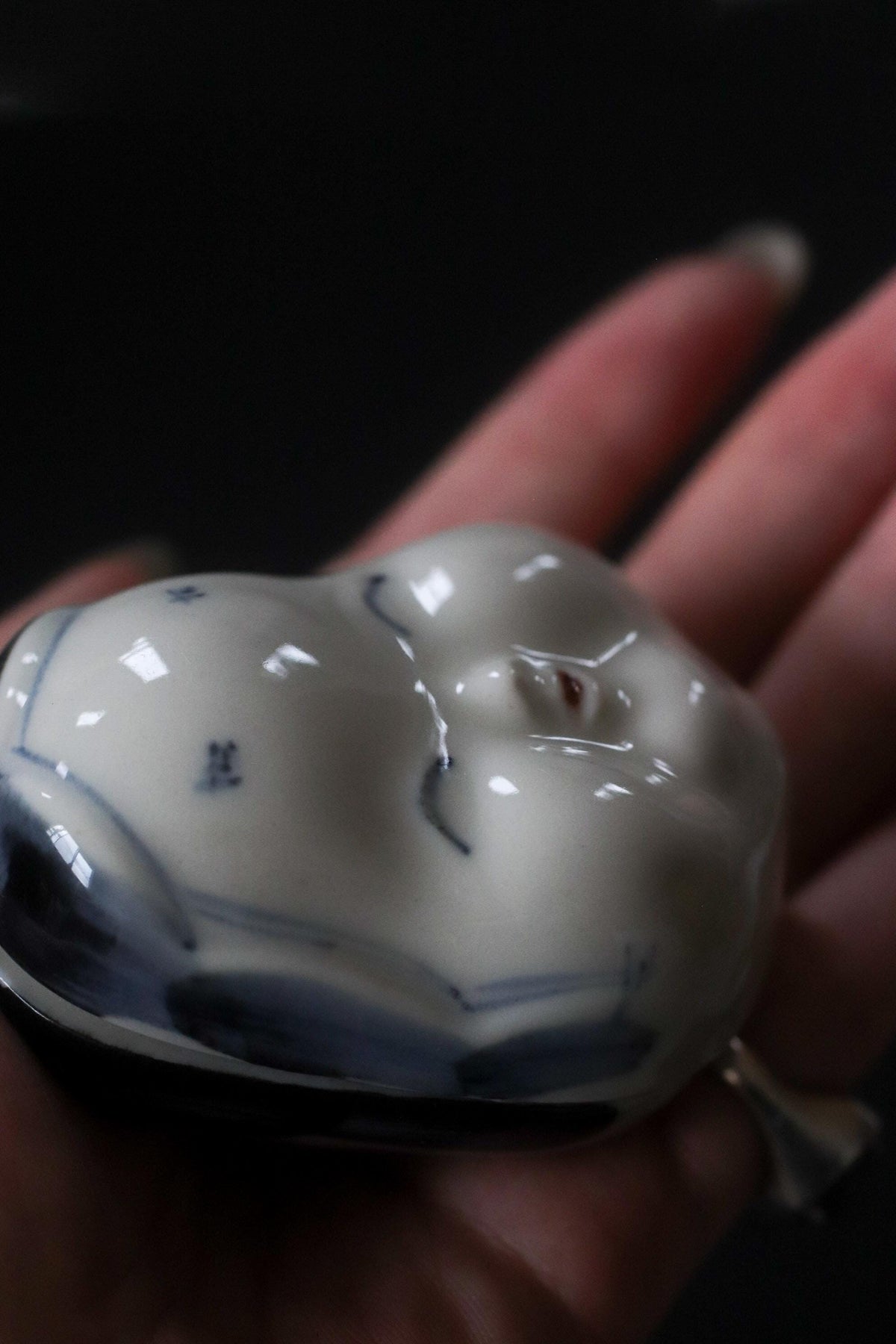 Vintage Japanese Otafuku Kogo Incense Container, Okame Face Ceramic Object, Japanese Tea Ceremony, Folk Art Sculpture