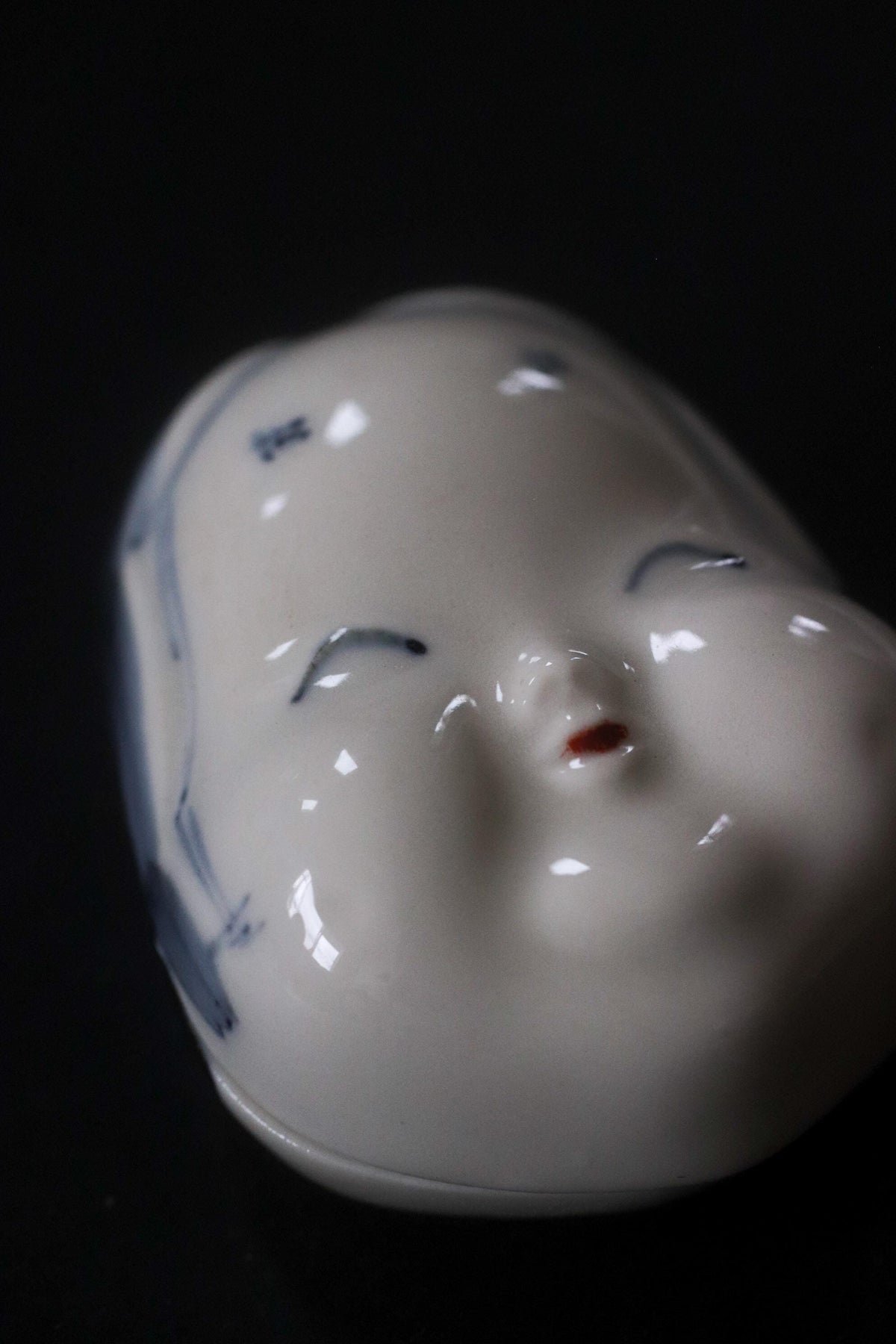 Vintage Japanese Otafuku Kogo Incense Container, Okame Face Ceramic Object, Japanese Tea Ceremony, Folk Art Sculpture