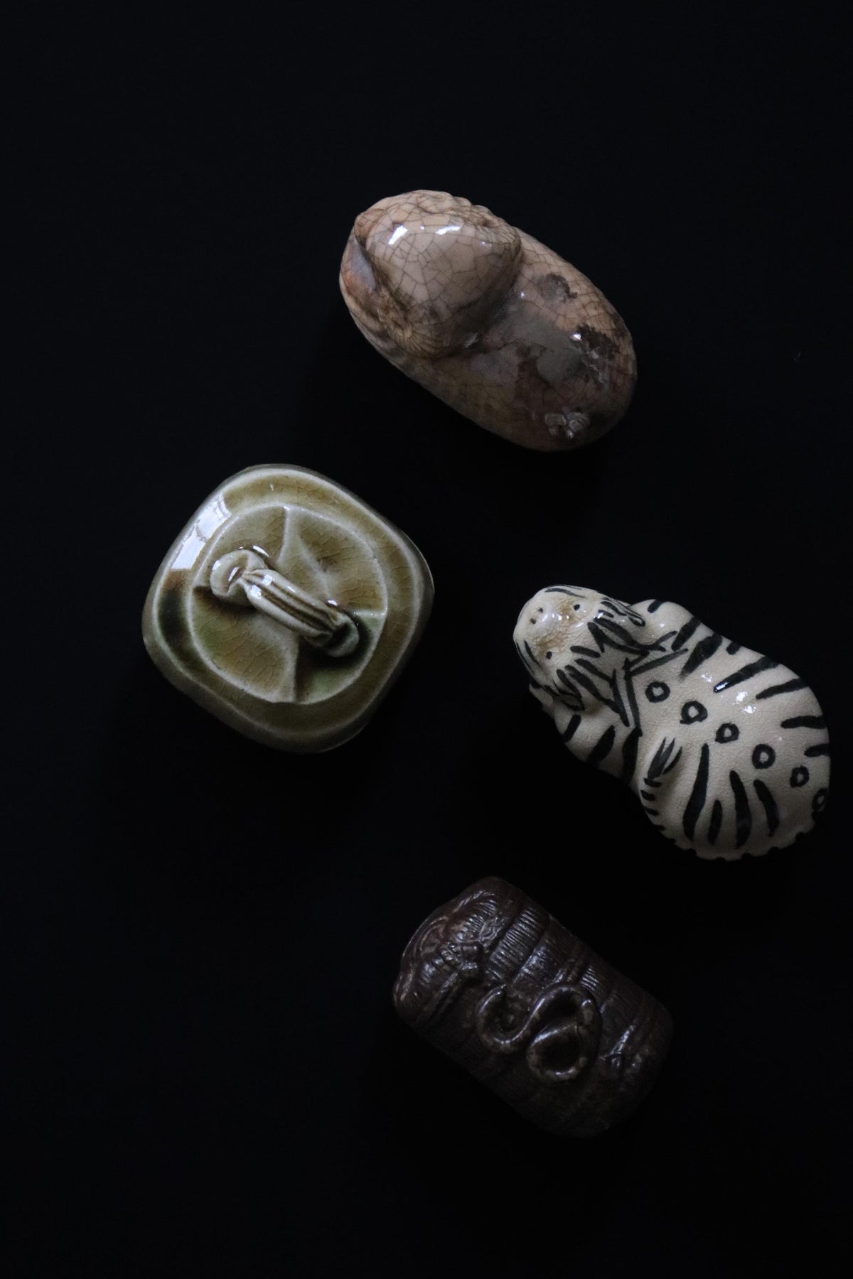 Vintage Japanese Ceramic Kogo Incense Container | Sculptural Tea Ceremony Box | Original Wooden Box