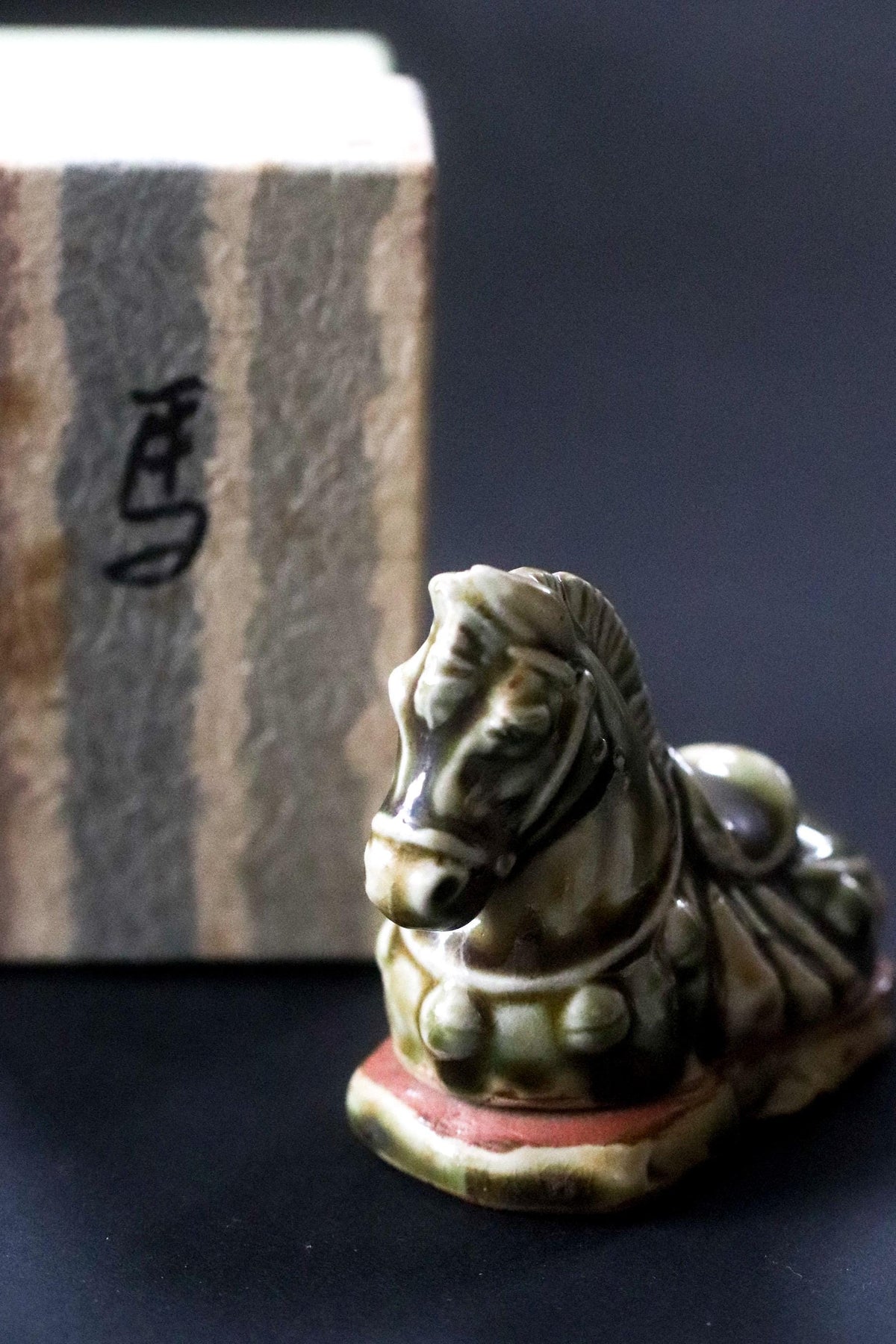 Vintage Japanese Horse Kogo Incense Container, Zodiac Ceramic Horse Sculpture, Marked Shuseki, Tea Ceremony Object, Original Box