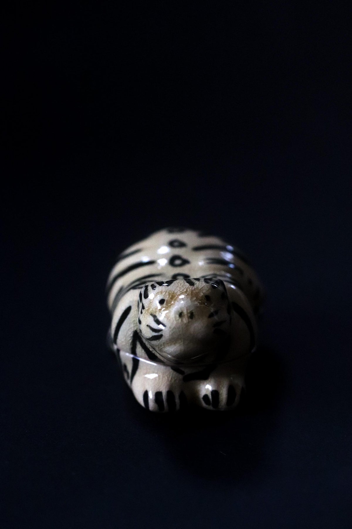Vintage Japanese Tiger Kogo Incense Container, Zodiac Ceramic Sculpture, Signed Kizan, Tea Ceremony Object, Original Box