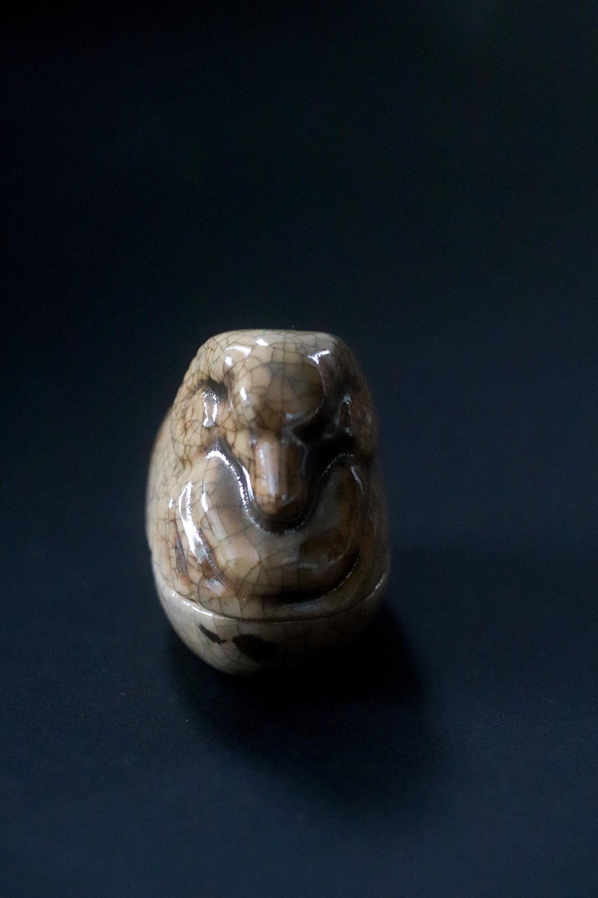 Vintage Japanese Kogo Incense Container, Sculptural Zodiac Sheep Ceramic, Crackle Glaze, Japanese Tea Ceremony Object, Original Box