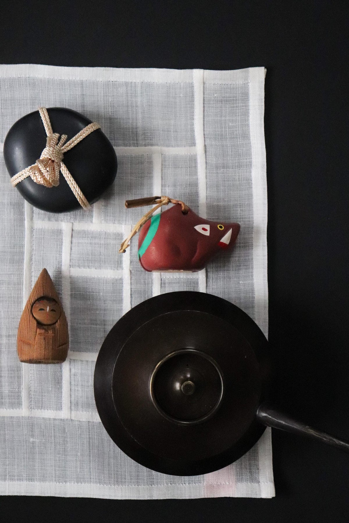 Vintage Nogomi Dolls Set of 2, Japanese Boar Zodiac Clay Bells, Saga Folk Art, Original Box