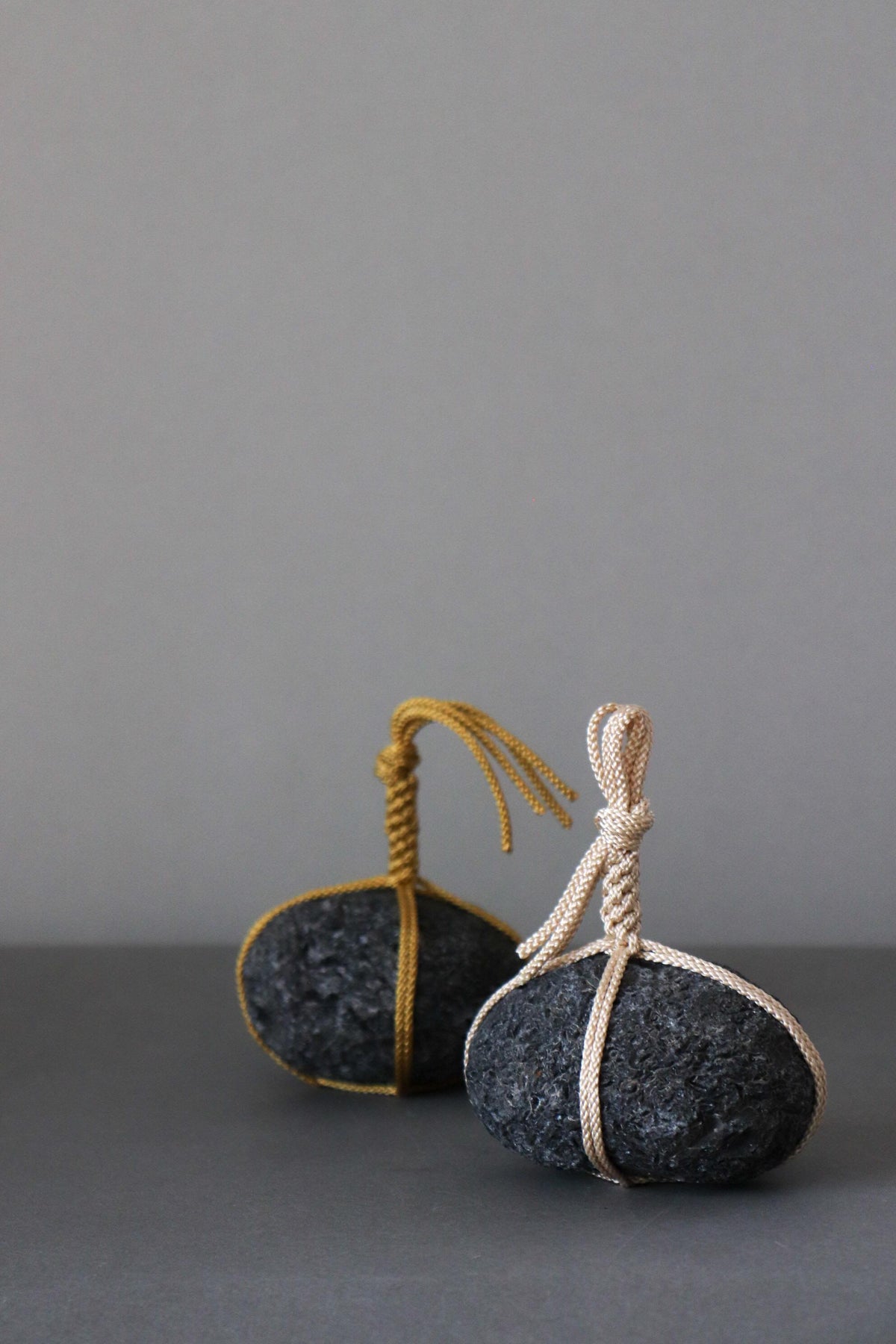 Japanese Sekimori Stone, Hokkaido Obsidian Garden Stone with Edo Braided Cord, Rare Black Volcanic Glass, Made in Japan