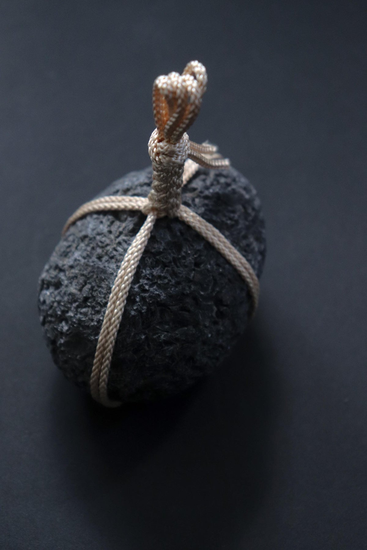 Japanese Sekimori Stone, Hokkaido Obsidian with White Edo Braided Cord, Japanese Garden Decor, Made in Japan