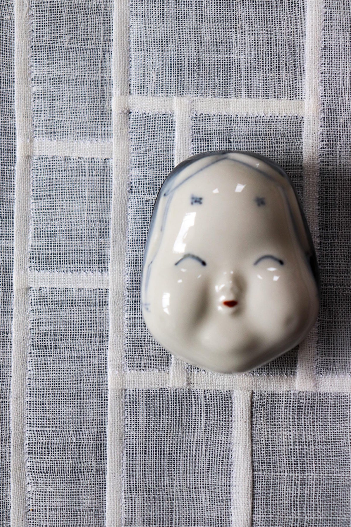 Vintage Japanese Otafuku Kogo Incense Container, Okame Face Ceramic Object, Japanese Tea Ceremony, Folk Art Sculpture