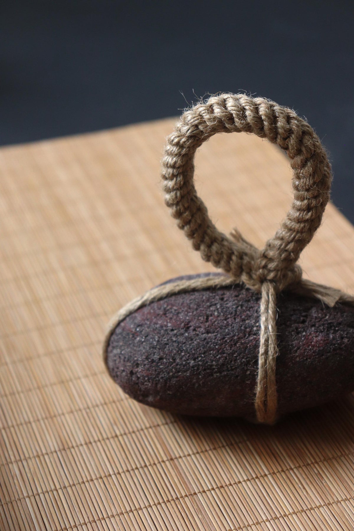 Japanese Sekimori-ishi Barrier Stone, Large Niigata Natural Stone with Hemp Cord, Wabi Sabi Sculptural Object