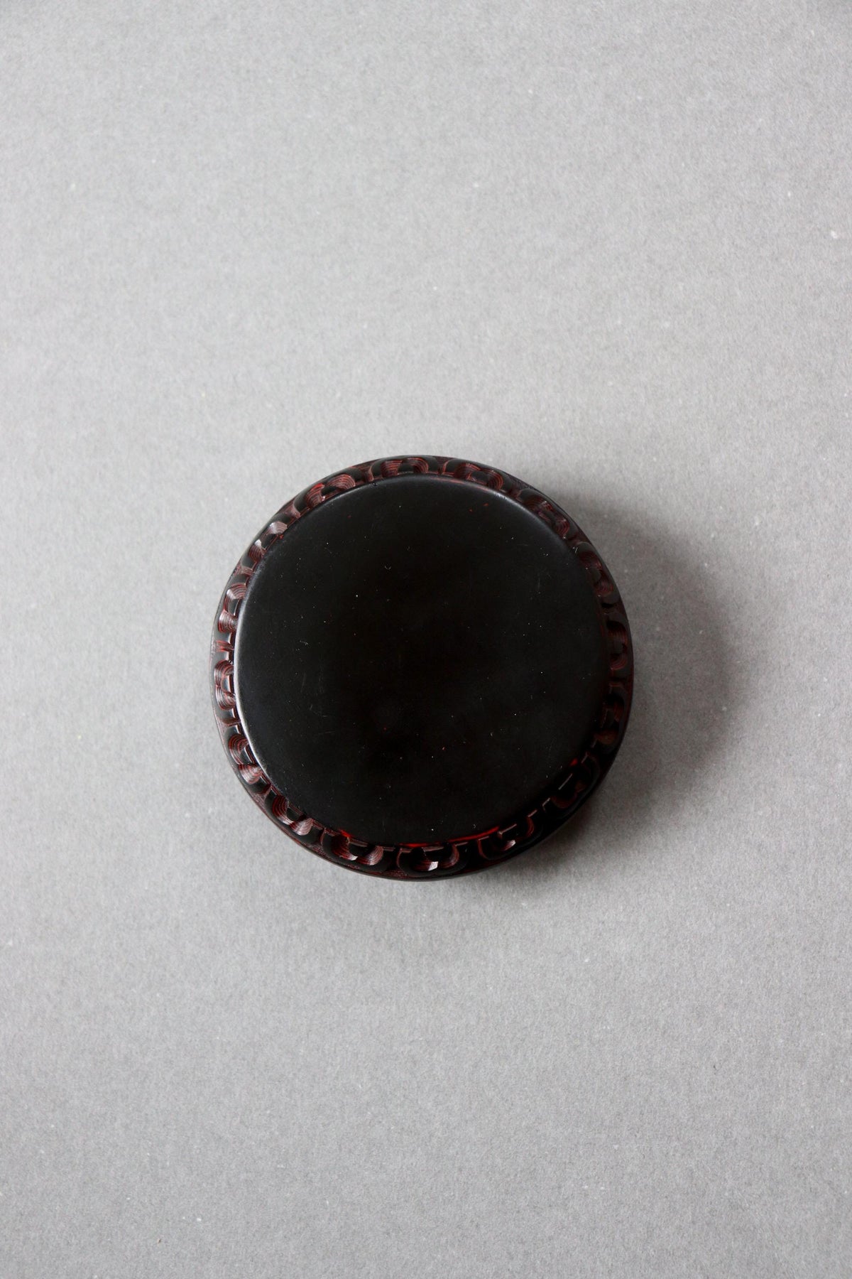 Vintage Japanese Carved Kogo Incense Container | Red & Black Lacquer-Style Tea Ceremony Box | Signed Wooden Box