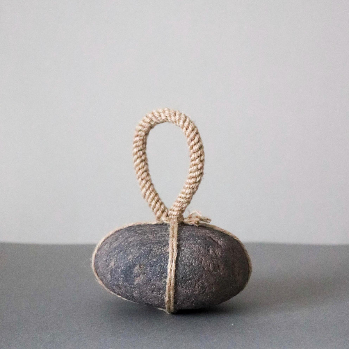 Japanese Sekimori-ishi Barrier Stone, Large Niigata Natural Stone with Hemp Cord, Wabi Sabi Sculptural Object