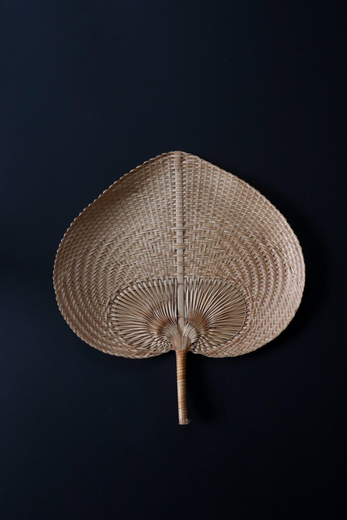 Vintage Japanese Handwoven Fans Set of 2, Showa Era Mingei, Natural Fiber Folk Art Wall Objects