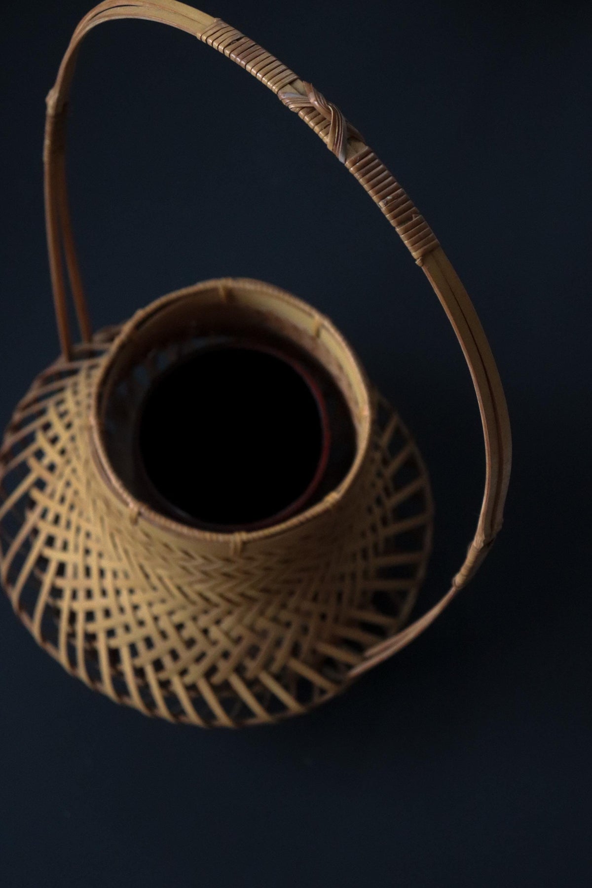 Vintage Japanese Bamboo Hanakago, Ikebana Flower Basket, Sculptural Woven Bamboo Tea Ceremony Decor
