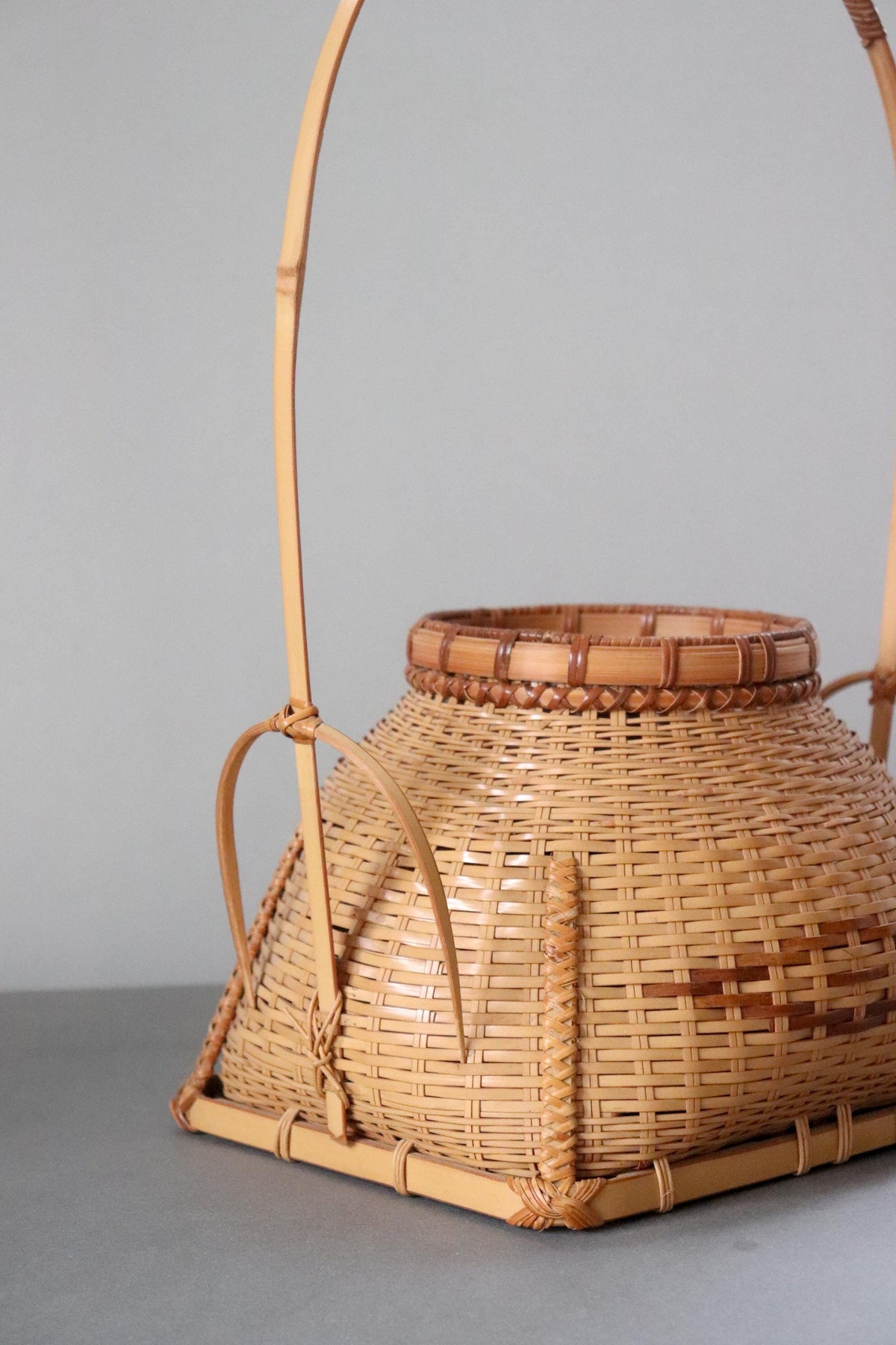 Vintage Japanese Bamboo Hanakago, Ikebana Flower Basket with Liner, Sculptural Tea Ceremony Decor