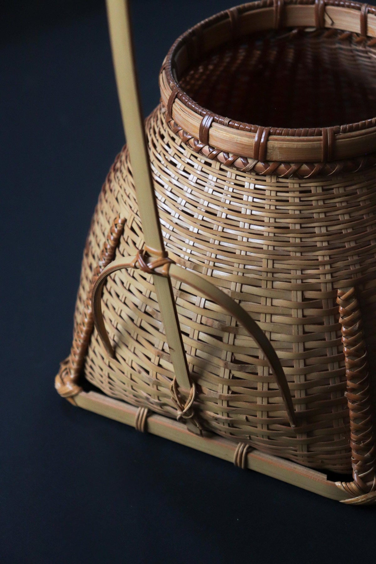 Vintage Japanese Bamboo Hanakago, Ikebana Flower Basket with Liner, Sculptural Tea Ceremony Decor