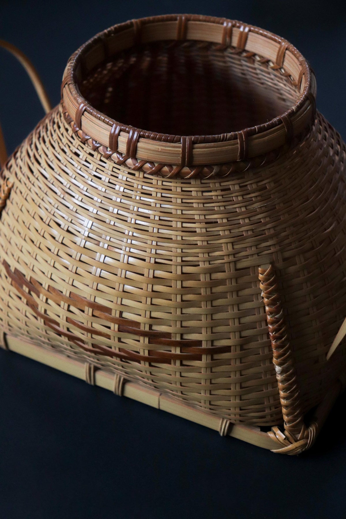 Vintage Japanese Bamboo Hanakago, Ikebana Flower Basket with Liner, Sculptural Tea Ceremony Decor