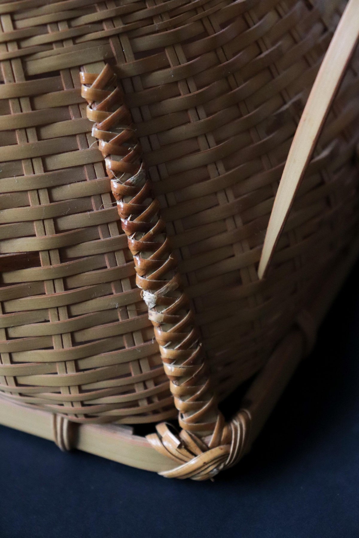 Vintage Japanese Bamboo Hanakago, Ikebana Flower Basket with Liner, Sculptural Tea Ceremony Decor