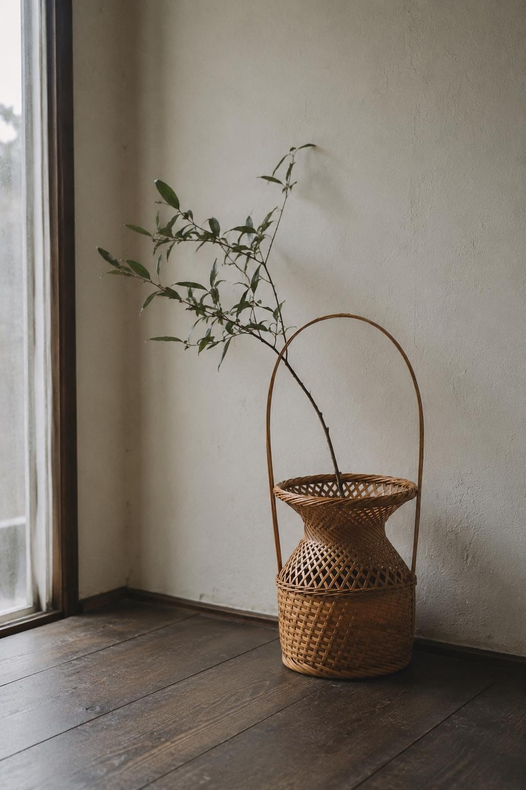 Vintage Japanese Bamboo Hanakago, Large Ikebana Flower Basket, Woven Bamboo Tea Ceremony Decor