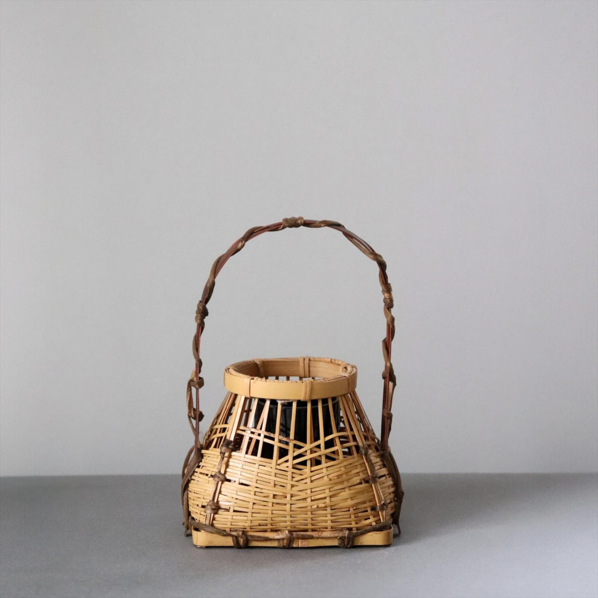 Vintage Japanese Bamboo Hanakago, Small Ikebana Flower Basket with Liner, Tea Ceremony Decor
