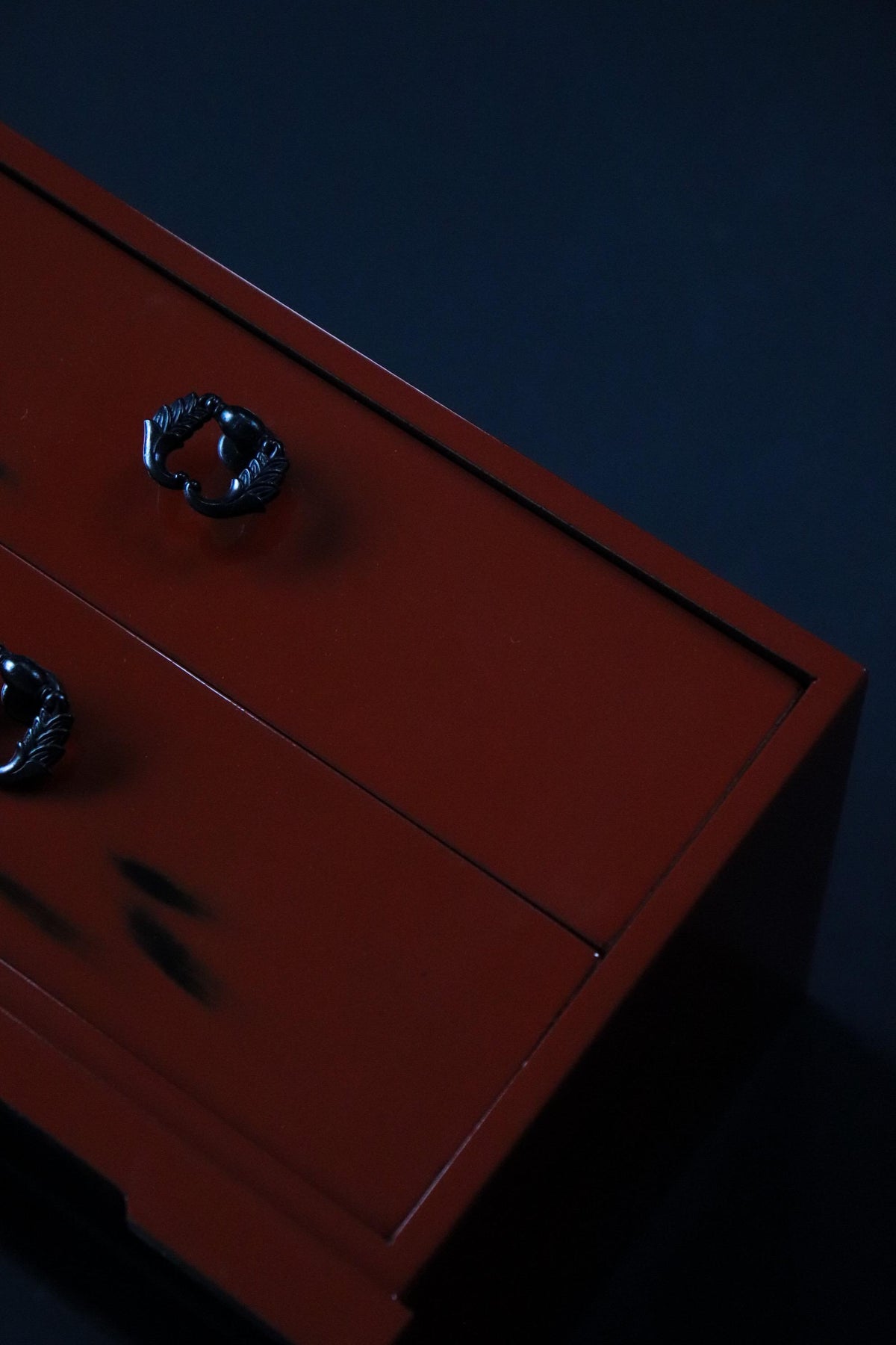 Vintage Japanese Negoro Lacquer 2-Drawer Chest, Vermilion and Black Lacquerware, Small Tansu Storage Box, Japanese Home Decor