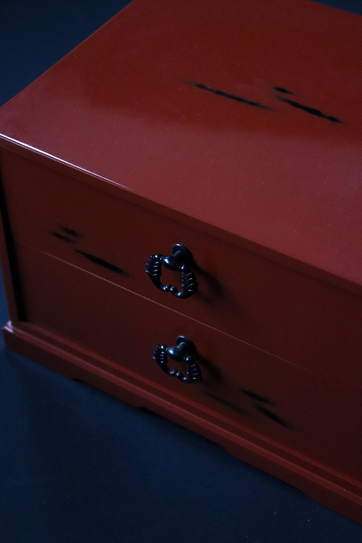 Vintage Japanese Negoro Lacquer 2-Drawer Chest, Vermilion and Black Lacquerware, Small Tansu Storage Box, Japanese Home Decor