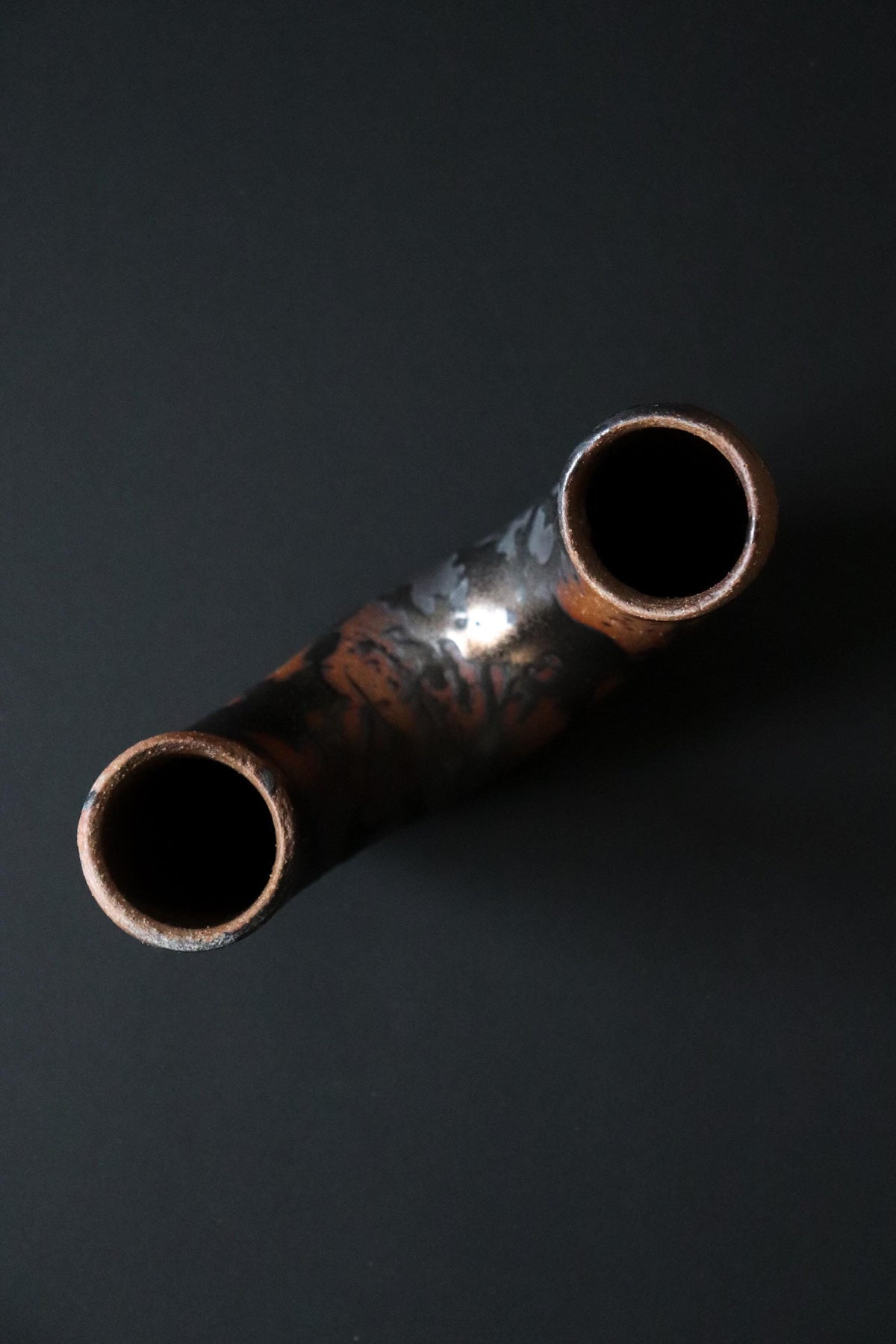 Vintage Japanese Banko Ware U-Shaped Ikebana Vase, Ryusei Kiln Yokkaichi, Sculptural Ceramic Vessel