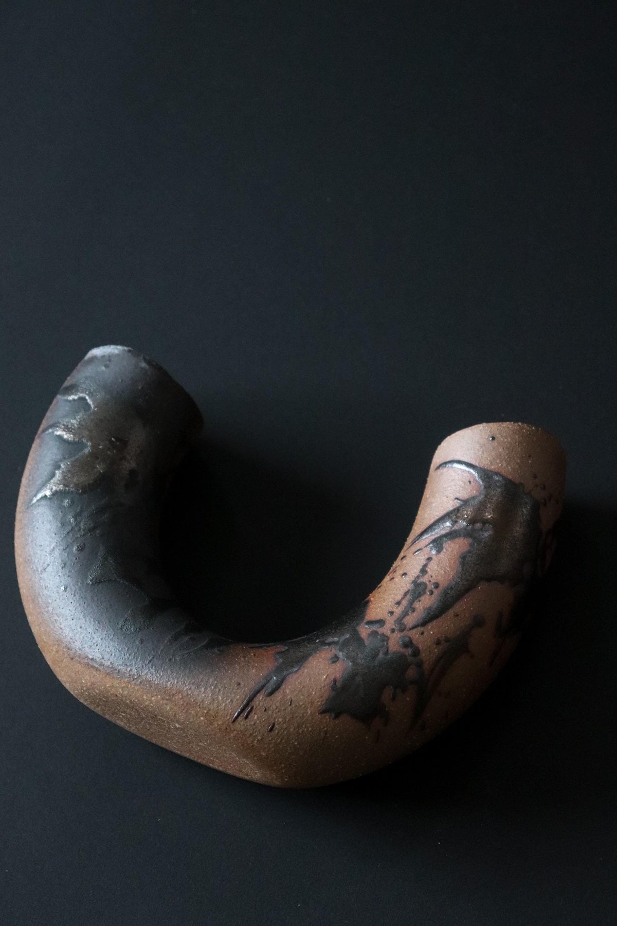 Vintage Japanese Banko Ware U-Shaped Ikebana Vase, Ryusei Kiln Yokkaichi, Sculptural Ceramic Vessel