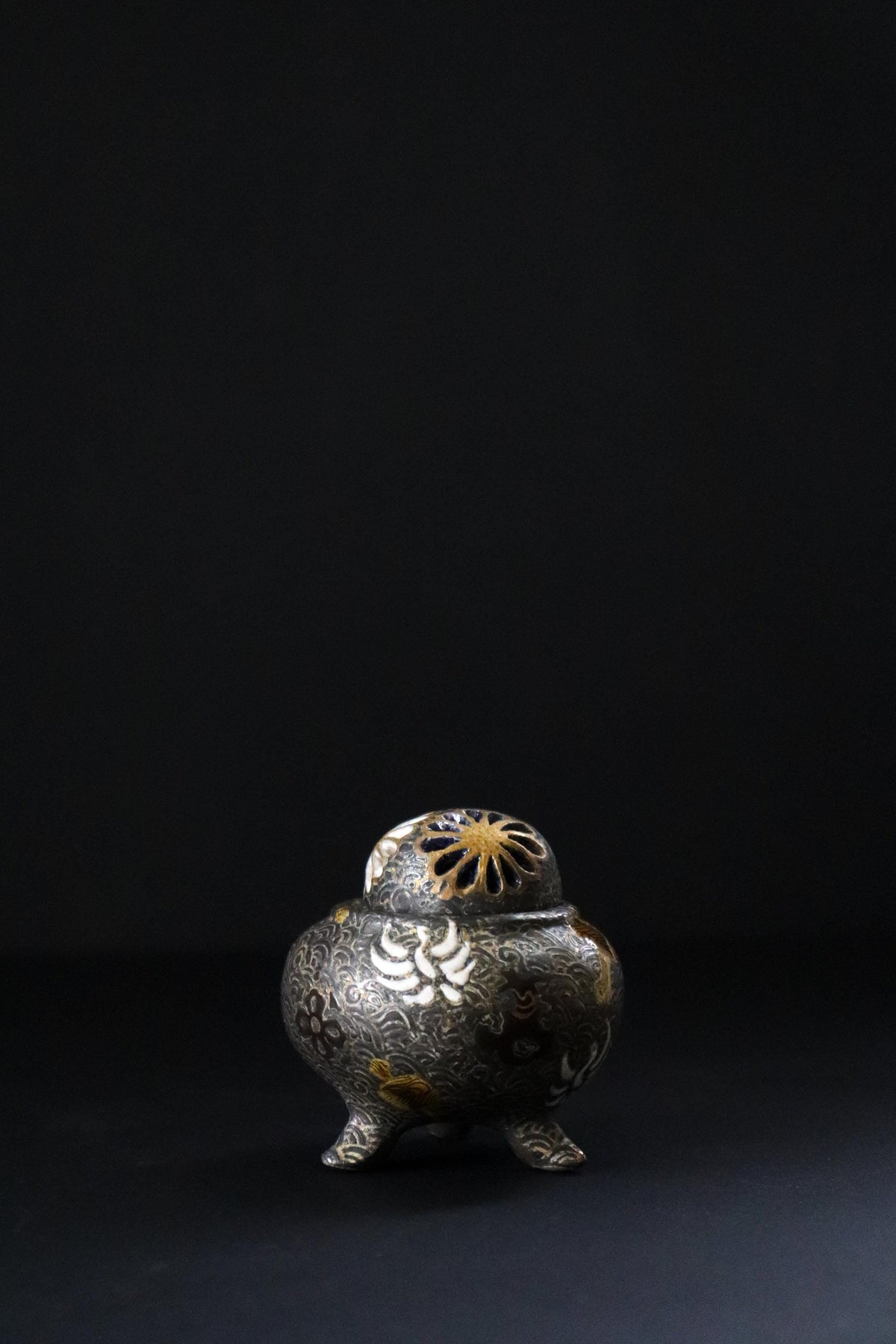 Vintage Japanese Kenzan-Style Incense Burner by Shisen Asano, Yamazaki Kiln, Koro with Tomobako