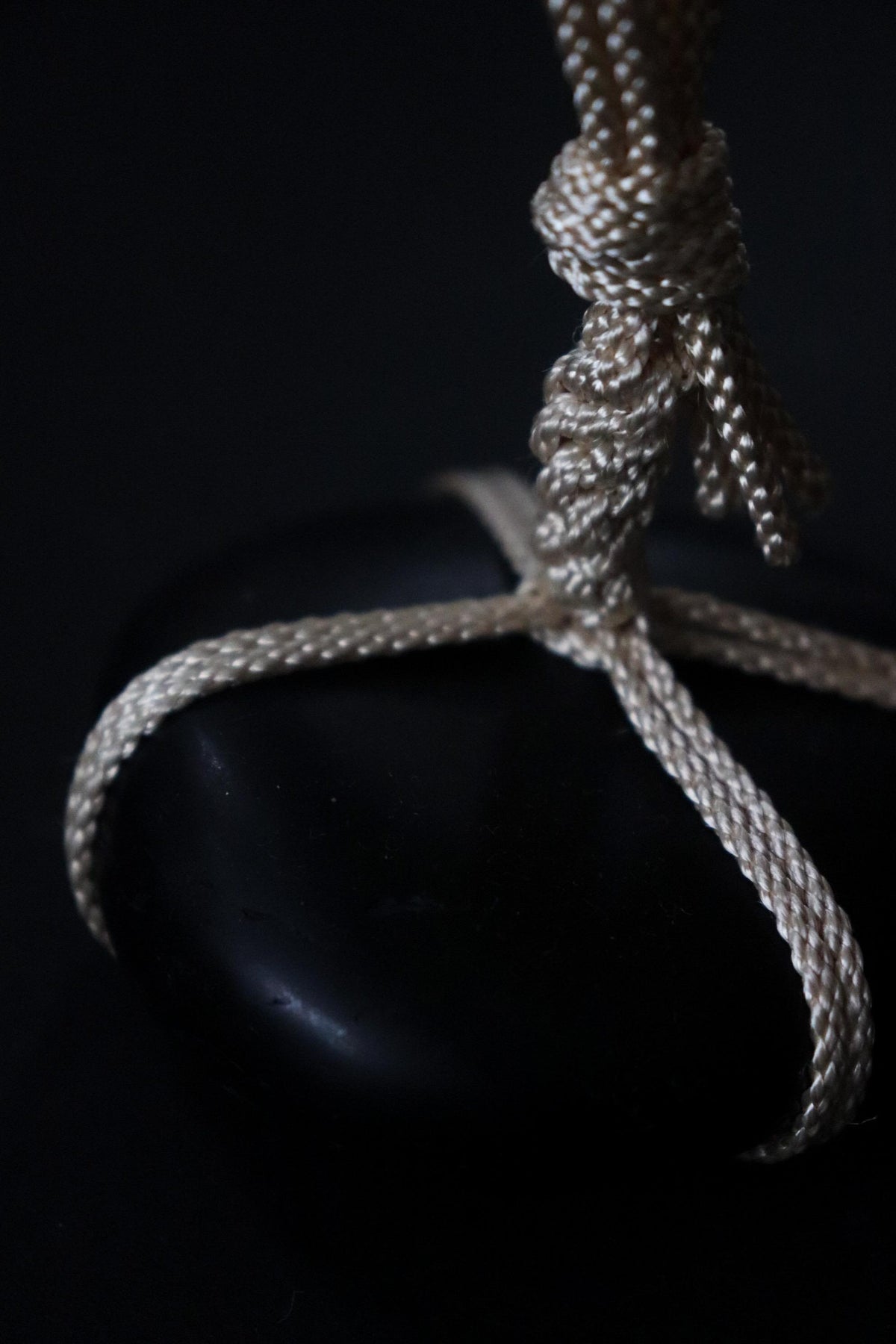 Japanese Sekimori-ishi Barrier Stone, Polished Nachiguro Stone with Edo-Style Braided Cord, Wabi Sabi Object