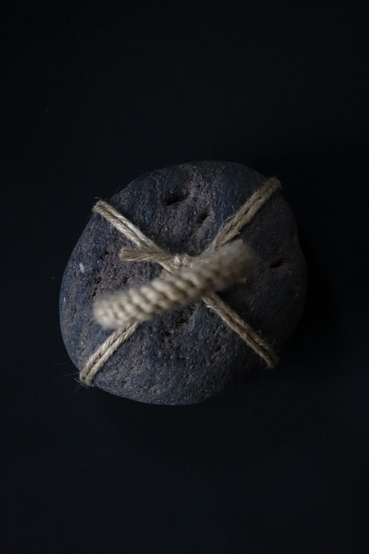 Japanese Sekimori-ishi Barrier Stone, Large Niigata Natural Stone with Hemp Cord, Wabi Sabi Sculptural Object