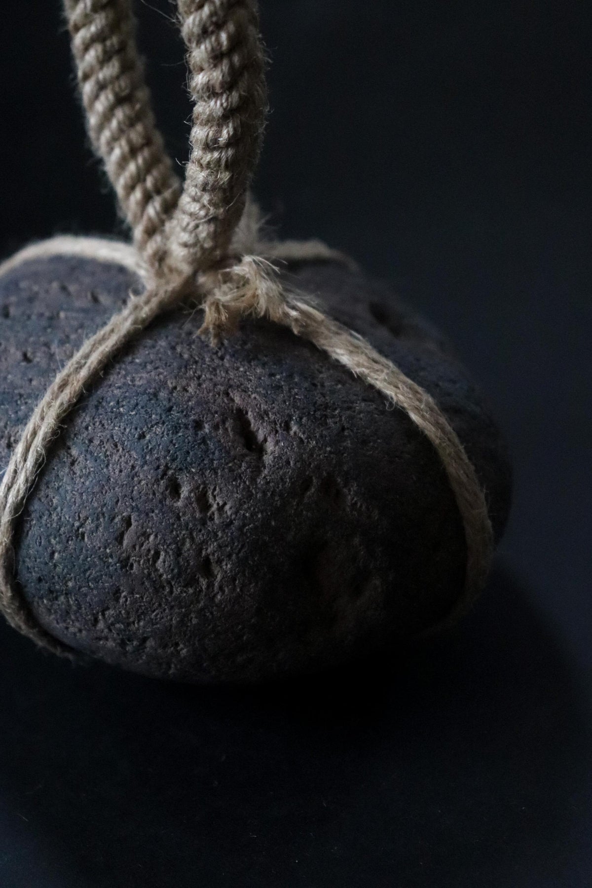 Japanese Sekimori-ishi Barrier Stone, Large Niigata Natural Stone with Hemp Cord, Wabi Sabi Sculptural Object