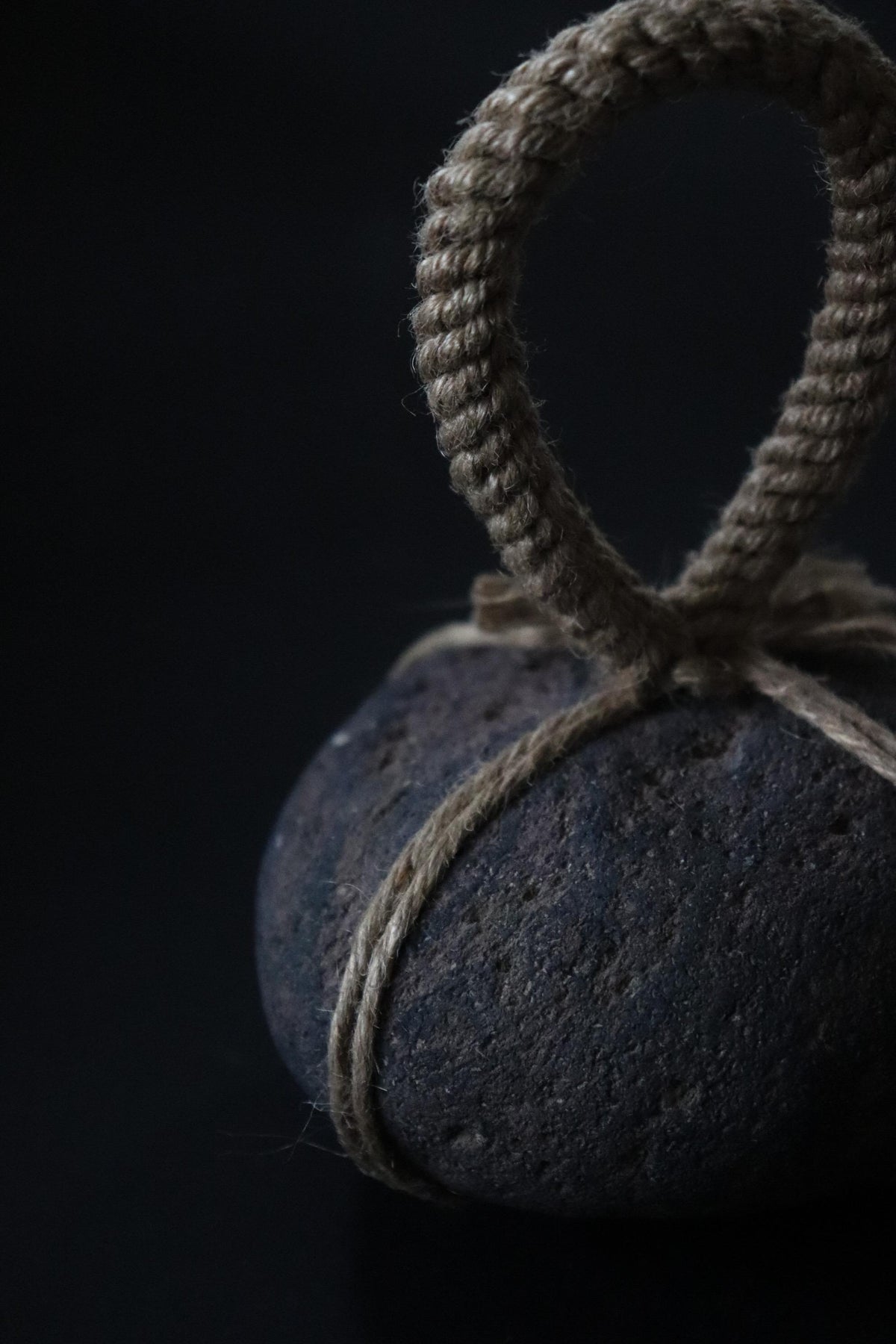 Japanese Sekimori-ishi Barrier Stone, Large Niigata Natural Stone with Hemp Cord, Wabi Sabi Sculptural Object