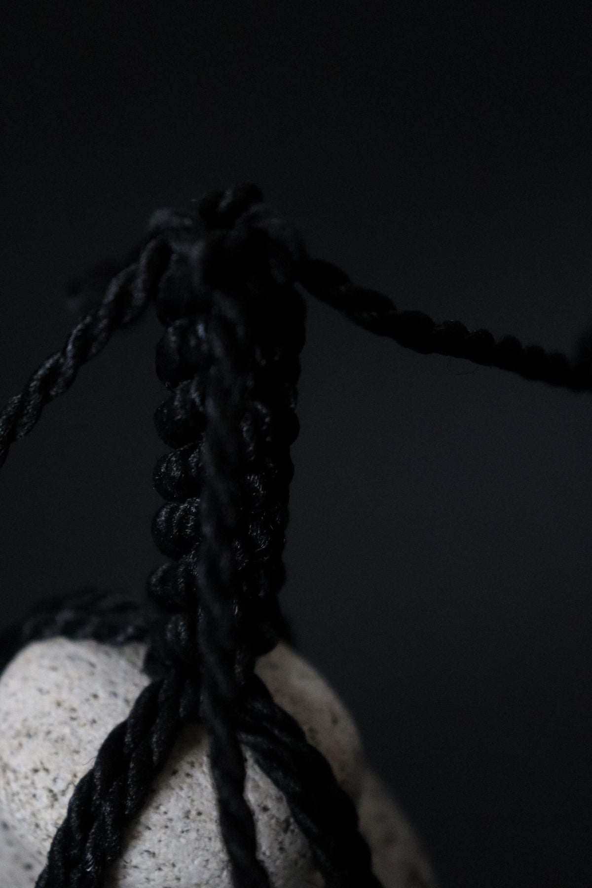 Japanese Sekimori-ishi Barrier Stone, Double Niigata Natural Stone with Black Garden Rope, Wabi Sabi Sculpture