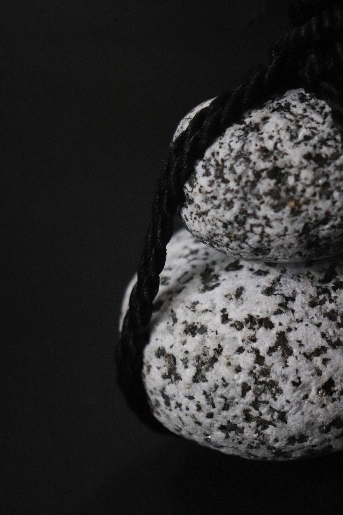 Japanese Sekimori-ishi Barrier Stone, Double Niigata Natural Stone with Black Garden Rope, Wabi Sabi Sculpture