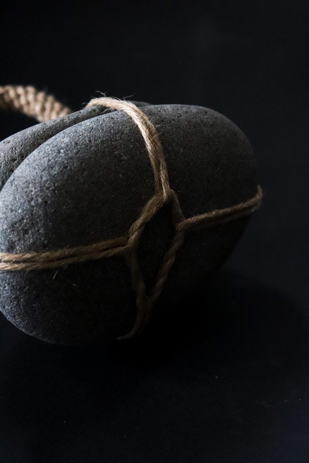 Japanese Sekimori-ishi Barrier Stone, Double Niigata Natural Stone with Hemp Cord, Wabi Sabi Sculptural Object