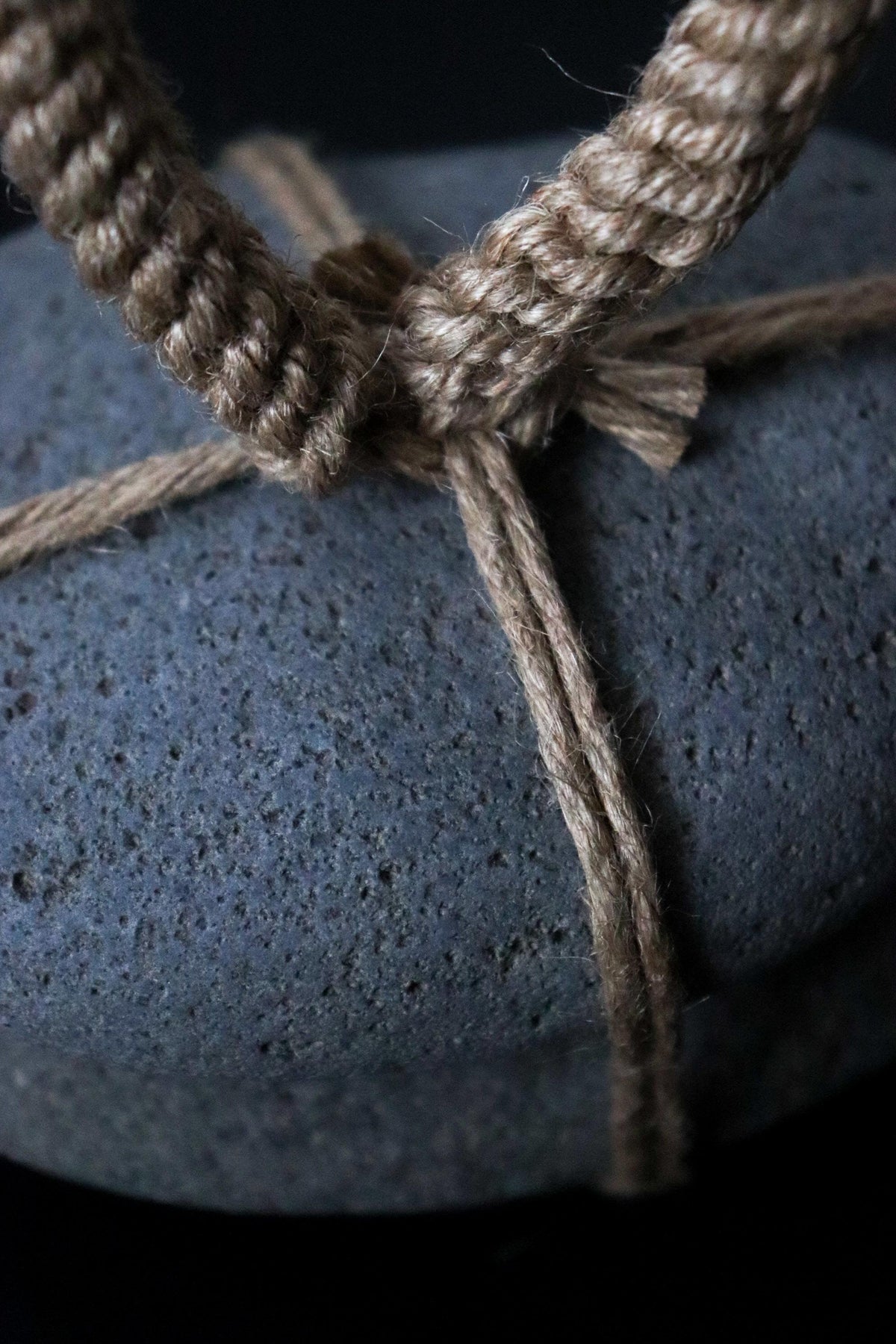 Japanese Sekimori-ishi Barrier Stone, Double Niigata Natural Stone with Hemp Cord, Wabi Sabi Sculptural Object