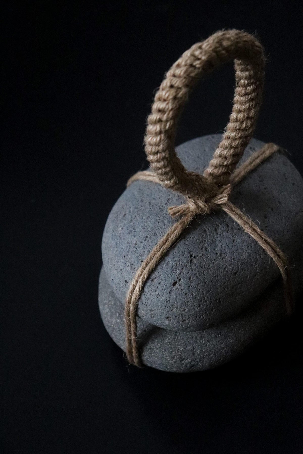 Japanese Sekimori-ishi Barrier Stone, Double Niigata Natural Stone with Hemp Cord, Wabi Sabi Sculptural Object