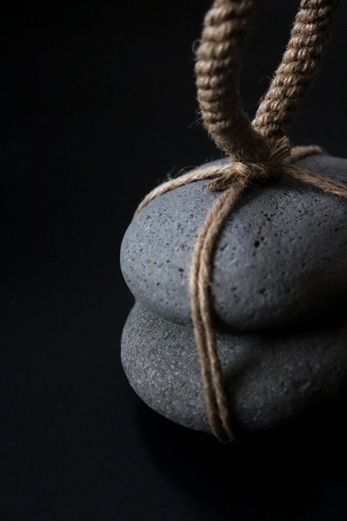 Japanese Sekimori-ishi Barrier Stone, Double Niigata Natural Stone with Hemp Cord, Wabi Sabi Sculptural Object