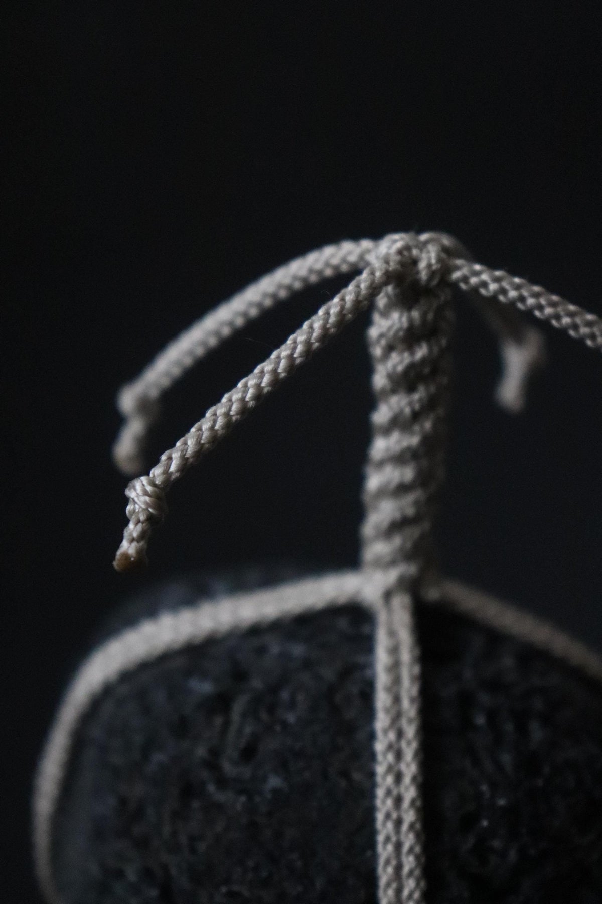 Japanese Sekimori-ishi Barrier Stone, Hokkaido Obsidian with Edo-Style Braided Cord, Wabi Sabi Garden Object